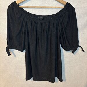 W5 Anthropologie Black Eyelet Peasant Boho Top Large Off Shoulder Chic Sexy